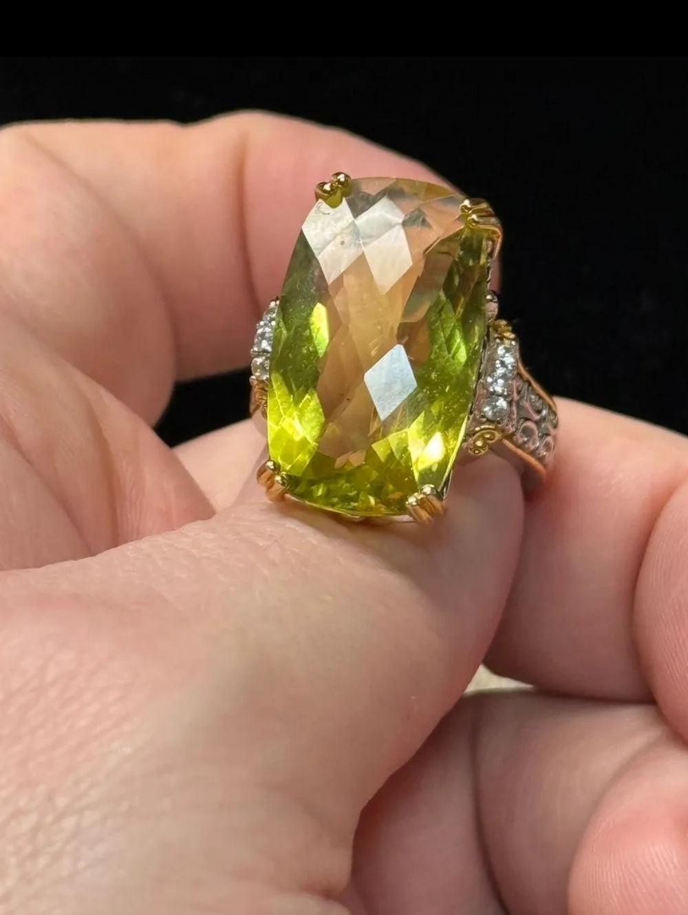 Gems En Vogue Sterling Silver Ouro Verde Large Cocktail Ring Size 9 - Picture 6 of 6